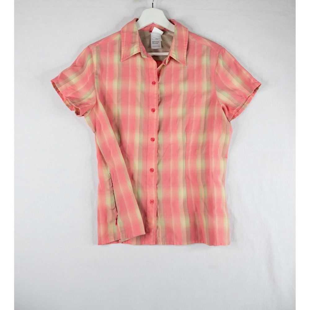 The North Face Plaid Button Up Shirt Womens Medium Pink Yellow outdoors Hiking